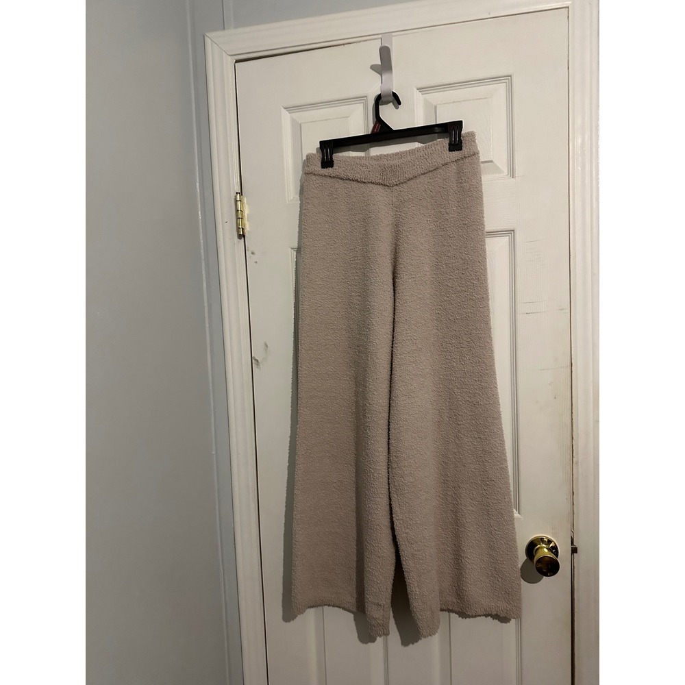 Natural Life Fuzzy Popcorn Knit Lounge Set Taupe Beige Sweater Wide Leg Pants